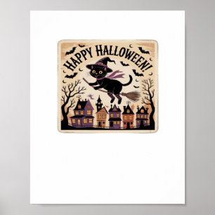 Poster T-shirt classique Happy Halloween Black Cat Witch