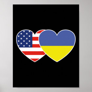 Poster T Shirt Cœur Jumeau De Drapeau D'Ukraine États-Uni
