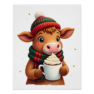 Poster T-Shirt de Noël à coup de pinceau Vache des Highla