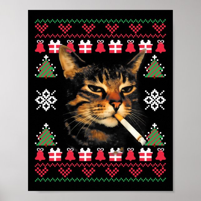 Poster T-shirt de Noël drôle de chat qui fume pour  (Devant)