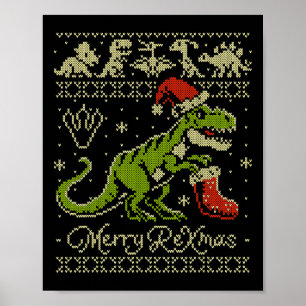 Poster T-shirt de Noël moche dinosaure - Noël drôle 
