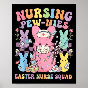 Poster T-shirt de Pâques Infirmière Retro Lapin Nursing S