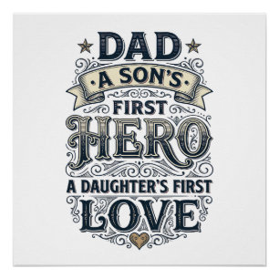 Poster T-shirt de typographie vintage Papa Fils Héros Fil