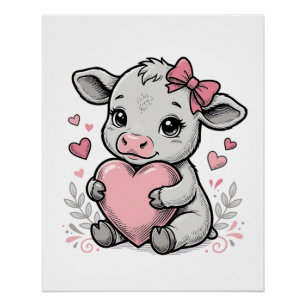 Poster T-shirt design avec gravure vintage de coeur de bé