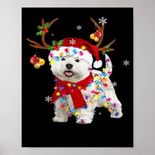 Poster T-shirt drôle de Westie Noël Renne Lumières de Noë