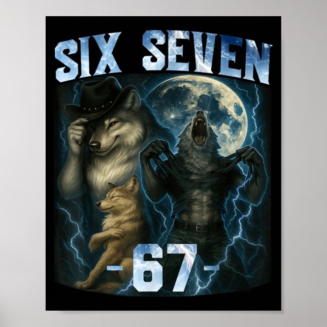 Poster T-shirt graphique drôle 67 Alpha Wolf Six Sept Hum (Devant)