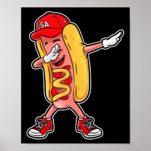 Poster T Shirt Hot Dog Dabbing 4 Juillet Hotdog Merica 
