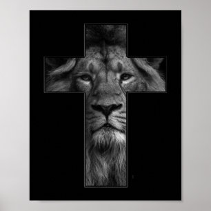 Poster T-shirt Jésus Croix Avec Visage Lion, Foi En Dieu 
