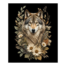 T-Shirt Majestueux Loup Floral Nature