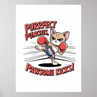 Poster T-shirt Muay Thai Boxing Cute Anime Cat