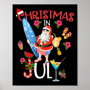 Poster T Shirt Noël en Juillet Drôle de Père Noël Été Pla