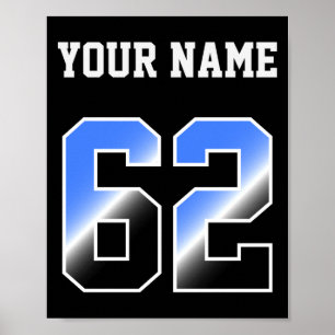 Poster T Shirt Personnalisé Bleu Personnalisé Numéro 62 