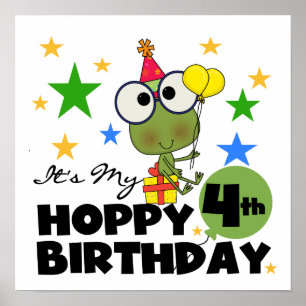 Poster T-shirts et cadeaux 4th Birthday Frog Hoppy