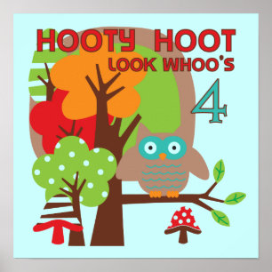 Poster T-shirts et cadeaux Owl 4th Birthday