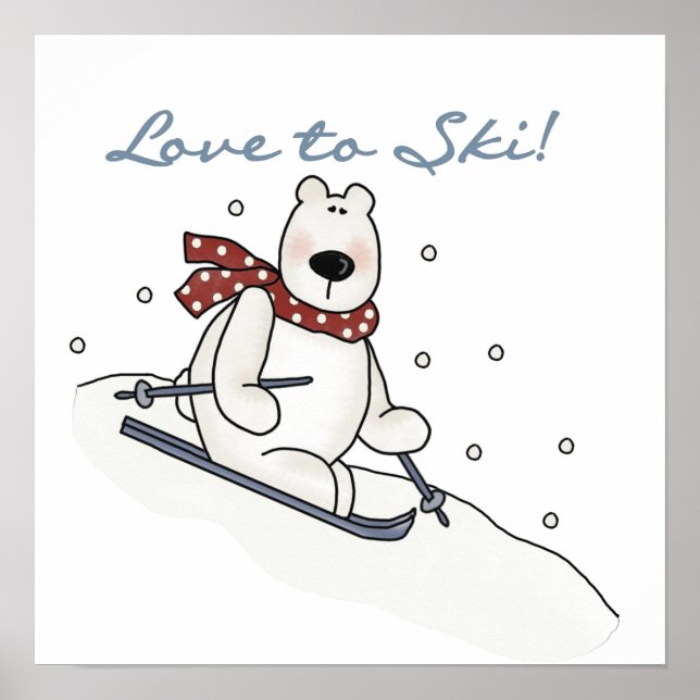 Poster T-shirts et cadeaux Polar Bear Love to Ski (Devant)