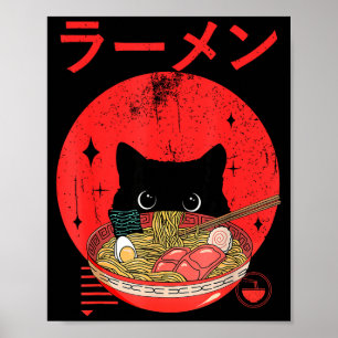 Poster T-shirts graphiques drôles japonais Ramen de chat 