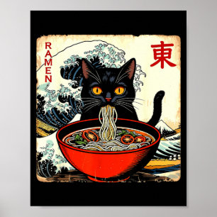 Poster T-shirts graphiques drôles Kawaii Ramen de chat d'