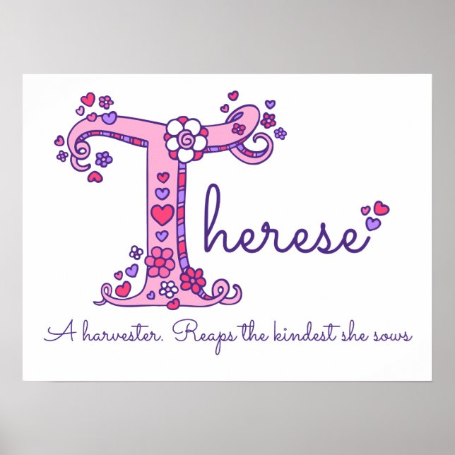 Poster T Therese nom initial du doodle art signifiant (Devant)