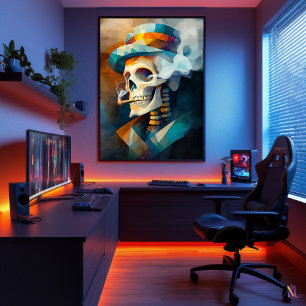 Poster Tabac à crâne - minimaliste cubiste