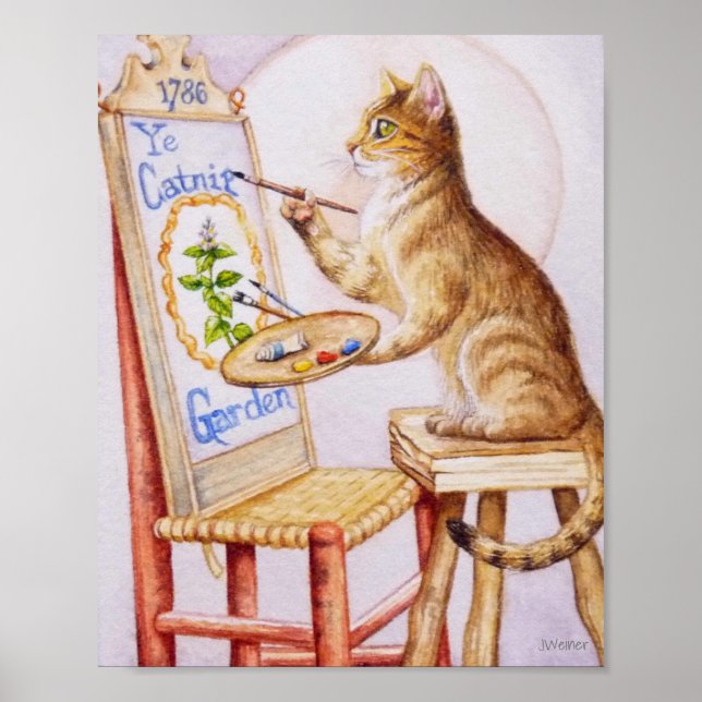 Poster Tabby Artiste Brown Peinture Chat Aquarelle 8x10 (Devant)