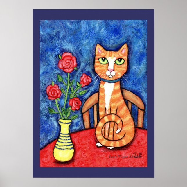 Poster Tabby Cat Avec Art Rose (Devant)