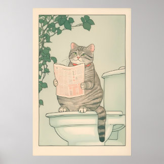 Poster Tabby Cat Bathroom Print Funny Japanese Ukiyo-e