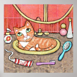 Poster Tabby Cat Dans Le lavabo De La Salle De Bains