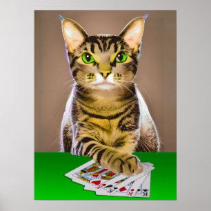 Poster Tabby Cat Jouer Poker