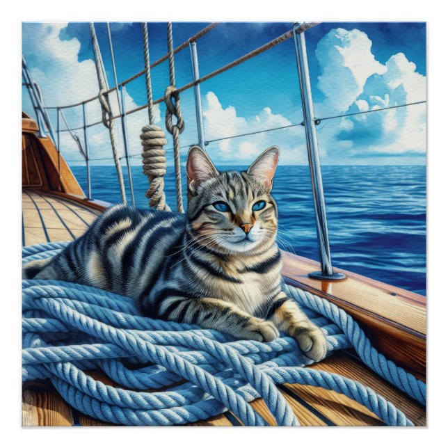 Poster Tabby Chat Sur Les Cordes De Bateau (Devant)