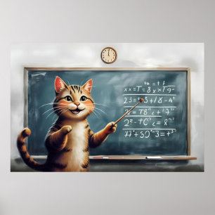 Poster Tabby Cheerful Cat Enseigner Math En Classe