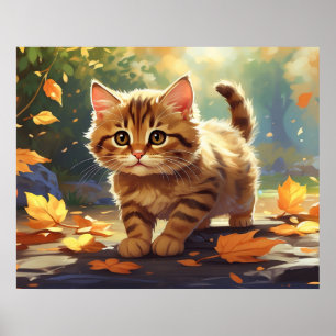 Poster *~* Tabby Feuilles d'automne Kitten 5:4 Kitty Cat