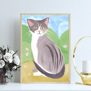 Poster Tabby Gris   Peinture aquarelle