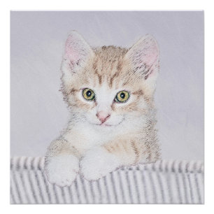 Poster Tabby Orange Kitten Peinture - Art Chat original