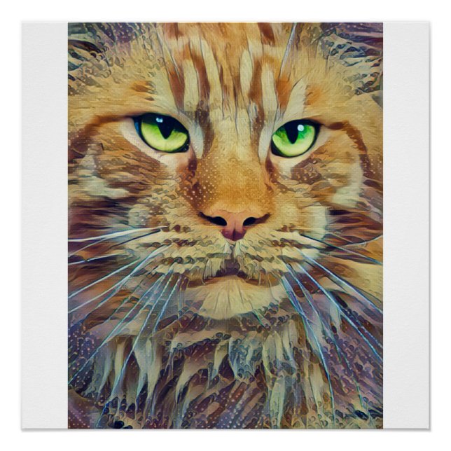Poster Tabby Orange - Yeux Vert Chat (Devant)