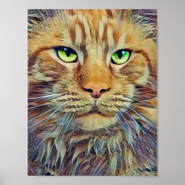 Poster Tabby Orange - Yeux Vert Chat (Devant)