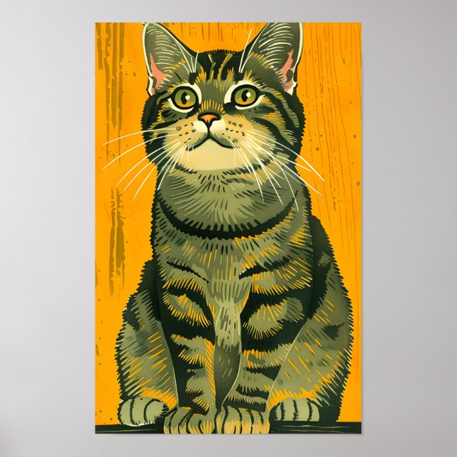 Poster Tabby rayé minimaliste gris (Devant)