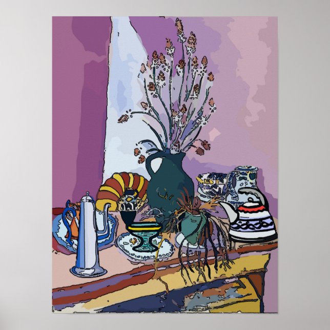 Poster Table à thé et fleurs (Devant)