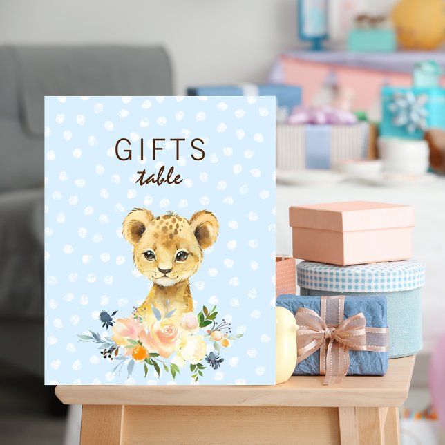 Poster Table Baby shower Lion Cub Floral Blue (Créateur téléchargé)