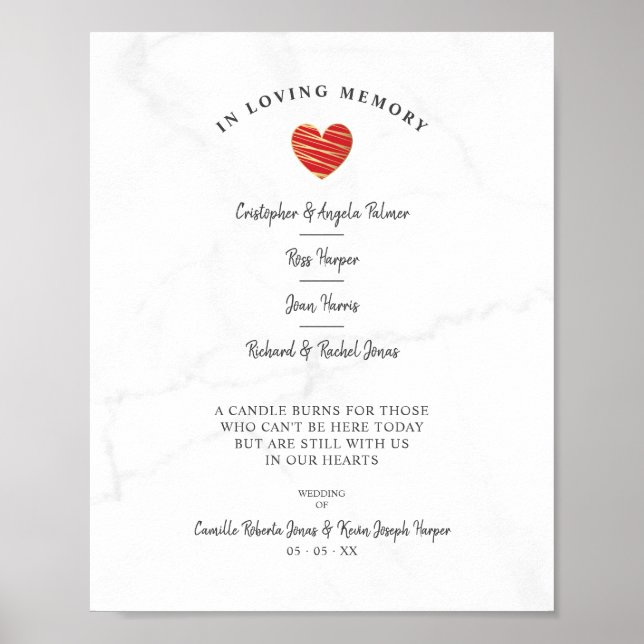 Poster Table commémorative de famille pour noces de marbr (Devant)