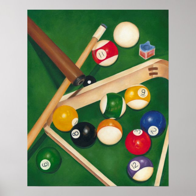 Poster Table de billard Lifelike avec boules et craie (Devant)