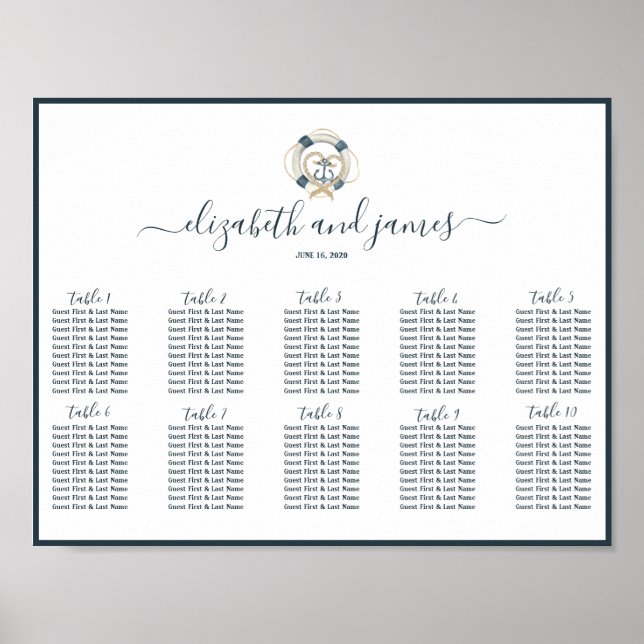 Poster Table de Mariage blanc et marine (Devant)