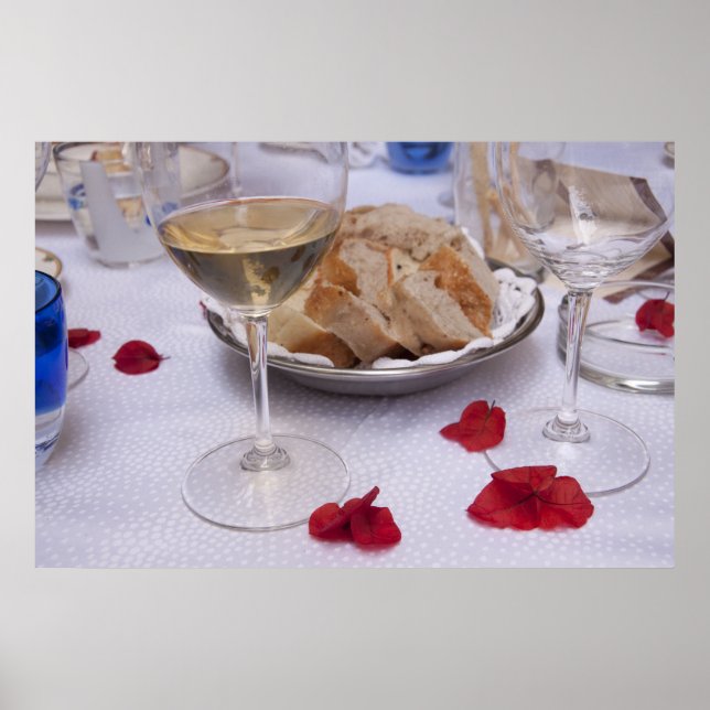 Poster Table italienne : Pain, Vin et Bougainvilliers Pét (Devant)
