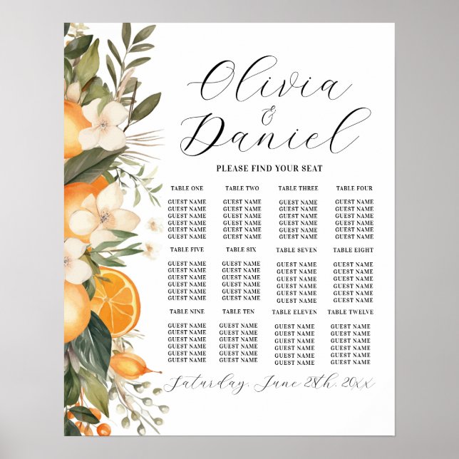 Poster Table Mariage Siège 12 Oranges Agrumes Florales (Devant)