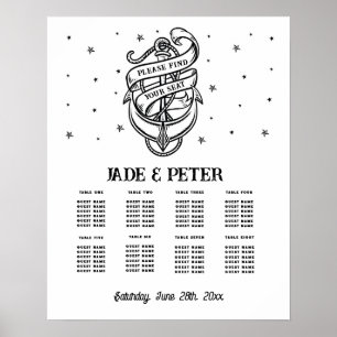 Poster Table Mariage Siège 8 Ancre traditionnelle tatouag