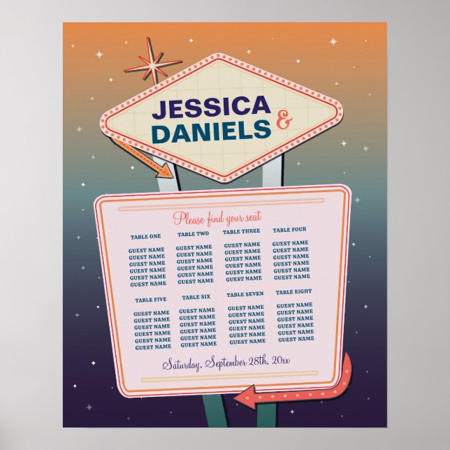 Poster Table Mariage Siège 8 Graphique Las Vegas Casino (Devant)