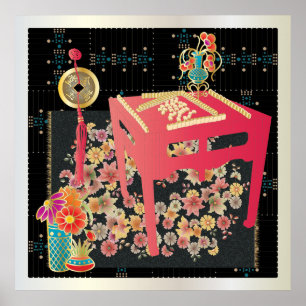 Poster Table rouge Mah Jongg