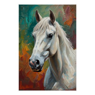 Poster Tableau Artistique Cheval Blanc Portrait Vibrant H