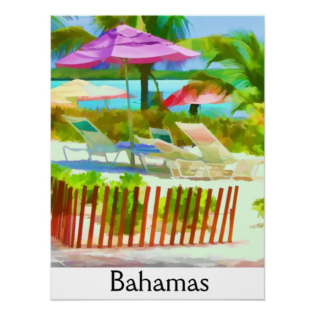 Poster Tableau Bahamas Summer Vacation Beach Scène (Devant)