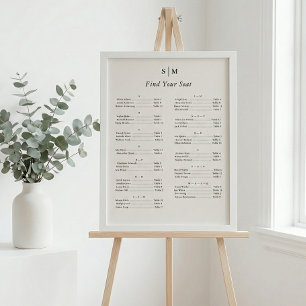 Poster Tableau de placement de sièges à monogramme classi