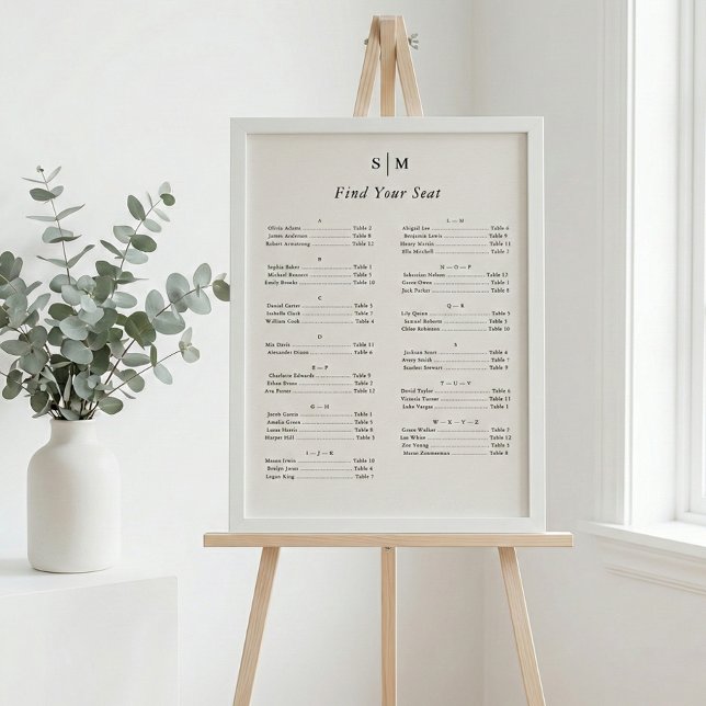 Poster Tableau de placement de sièges à monogramme classi (Créateur téléchargé)
